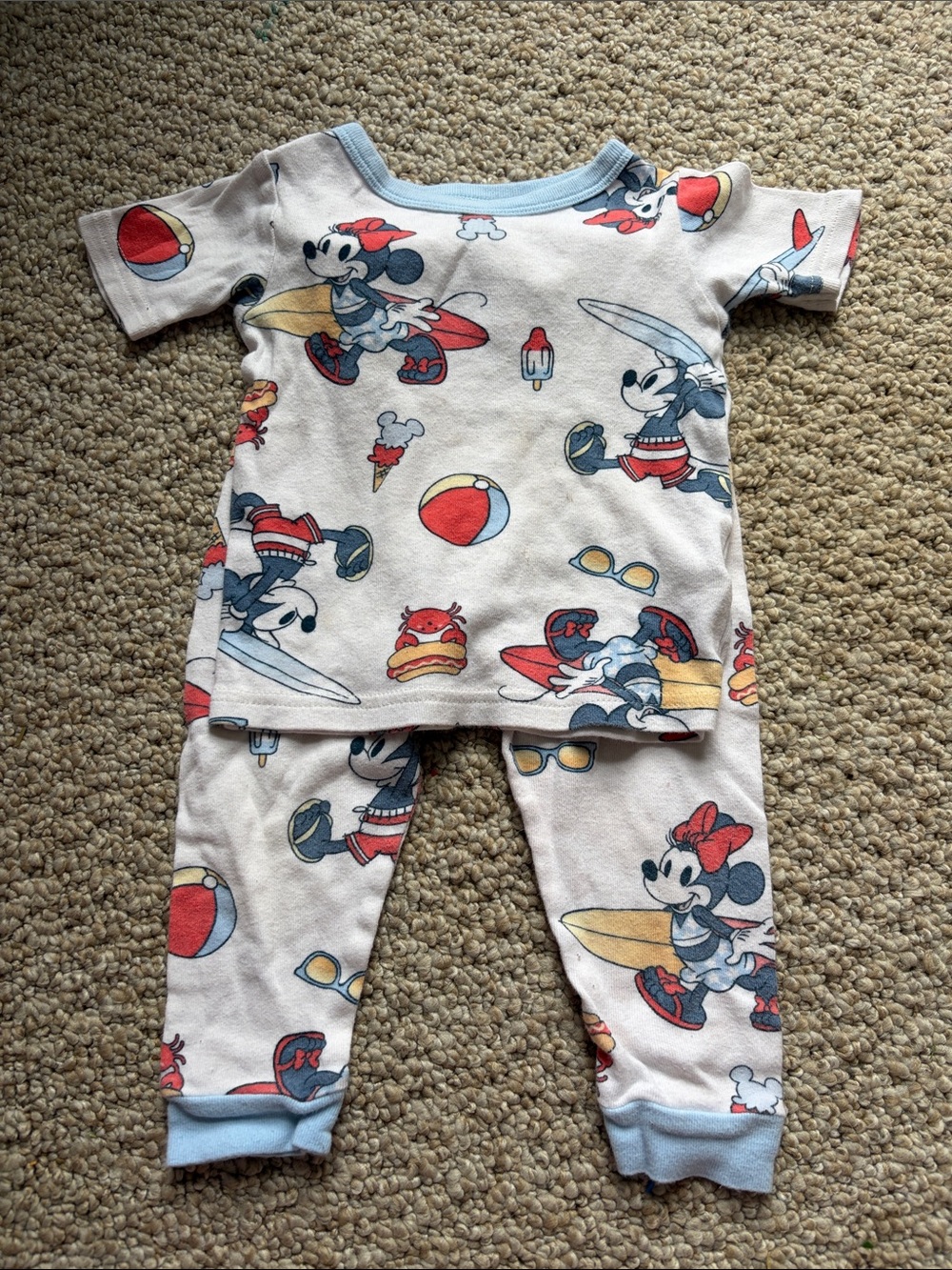 Disney Kids White Blue Red Cartoon Surf Pajama Set